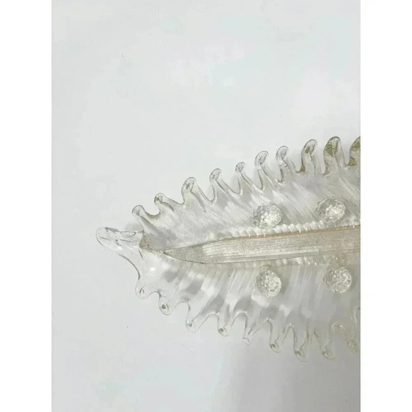 Vintage Glass Leaf Shaped Murano Barovier Toso Gold Fleck Catchall Bowl / Dish - Picture 6 of 8